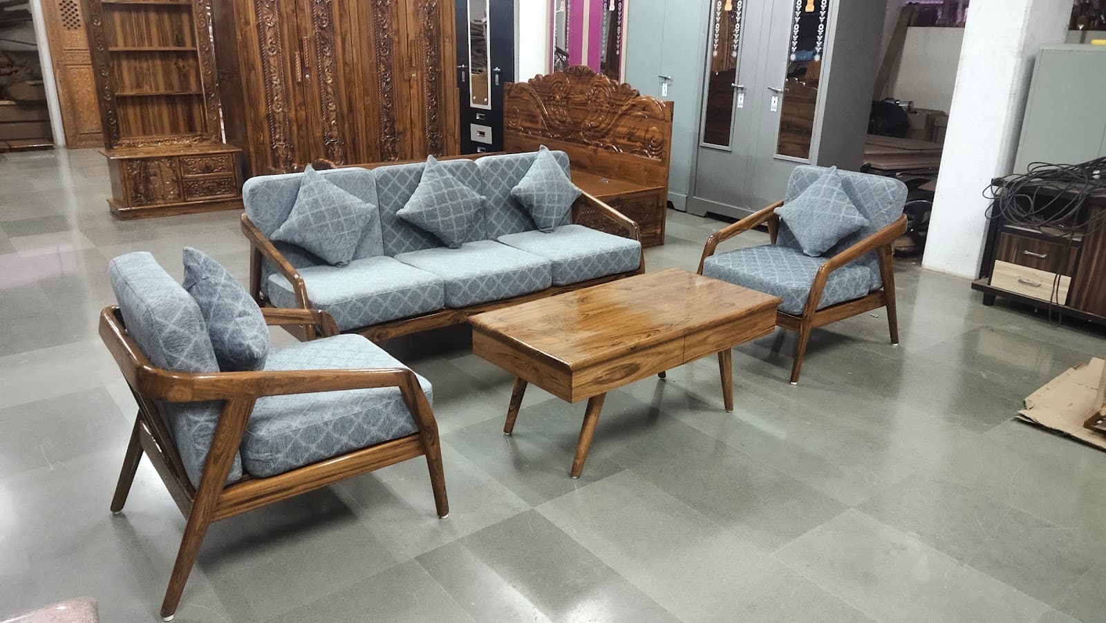 Suryakant Furniture Living Room Suite on Showroom Floor