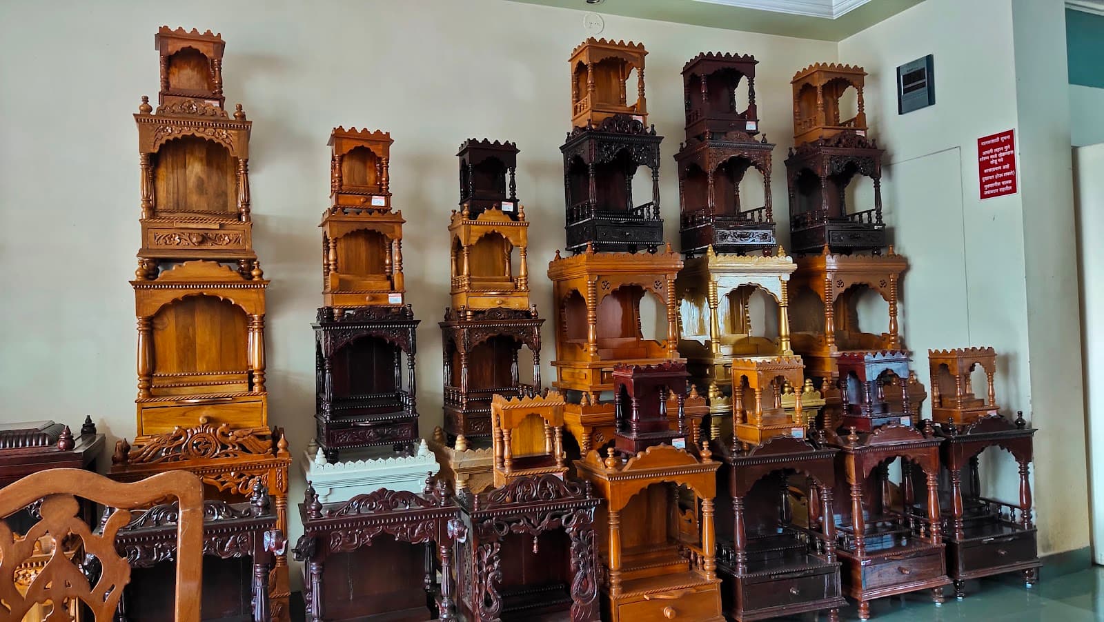 Hand-Carved Solid Teak Mandir Wall Display
